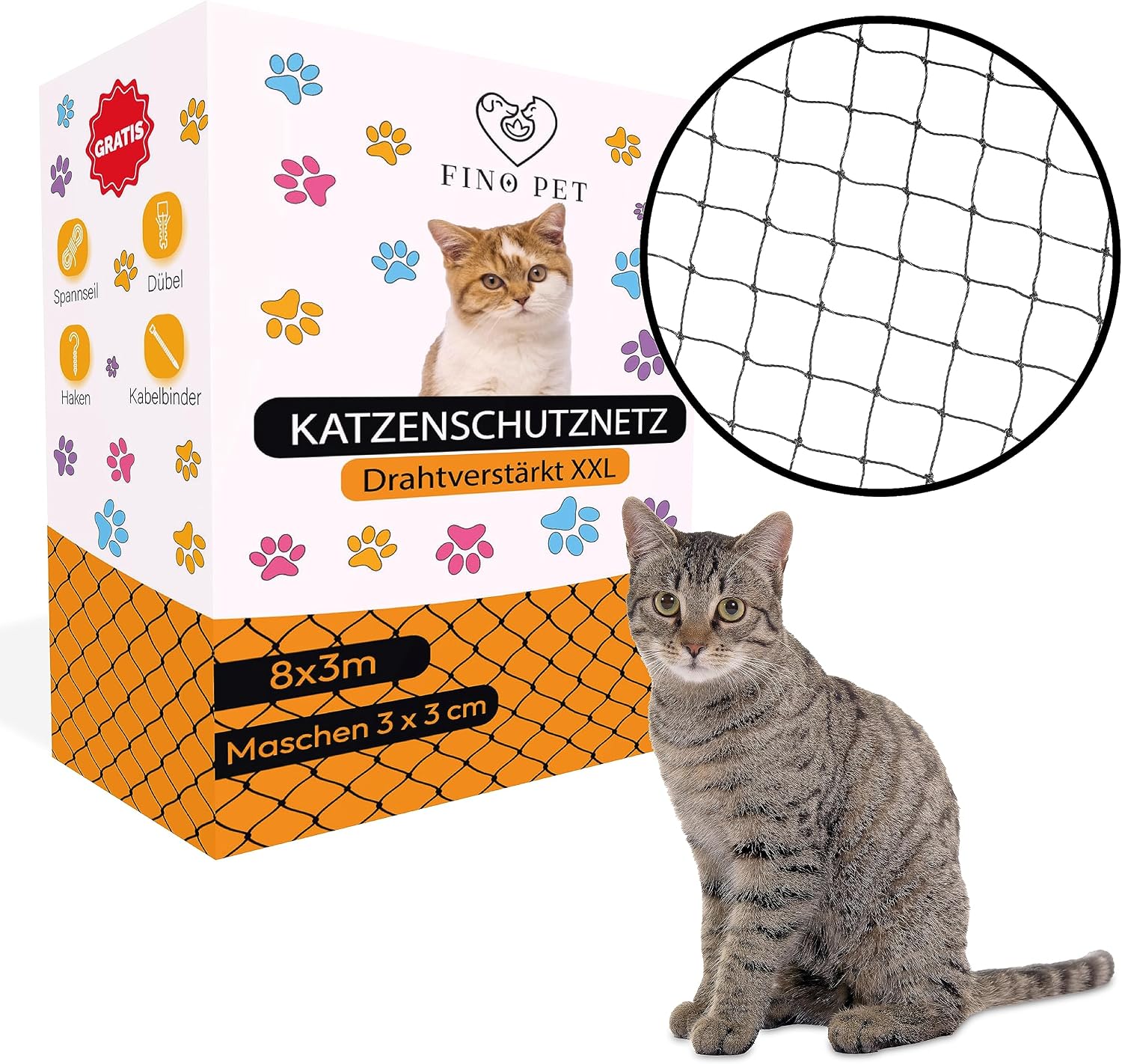 Katzennetz drahtverstärkt – 8 × 3 m